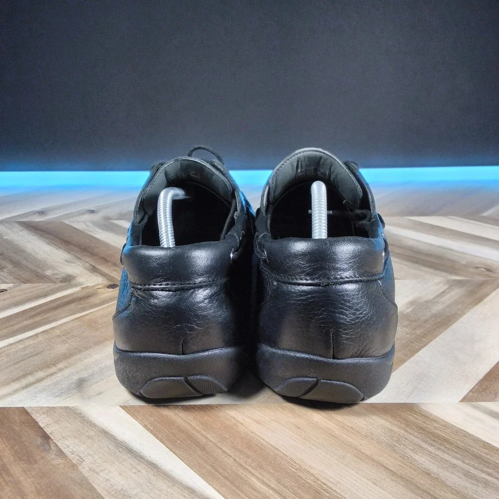 SAS Decksider Mens 11.5 WIDE‎ Lace Up Boat Shoes Black Leather Comfort Support